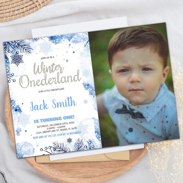 Winter ONEderland-inbjudningar Silver Glitter Phot Inbjudningar (Winter ONEderland Invitations Silver Glitter Photo)