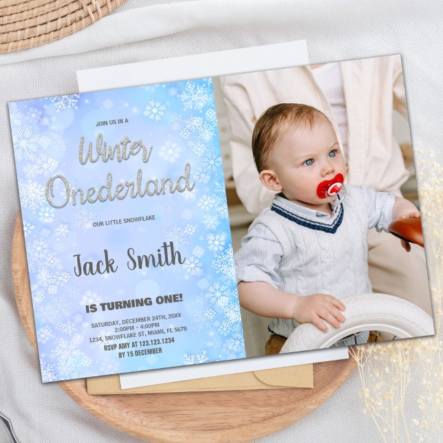 Winter ONEderland-inbjudningar Silver Glitter Phot Inbjudningar (Winter ONEderland Invitations Silver Glitter Photo)