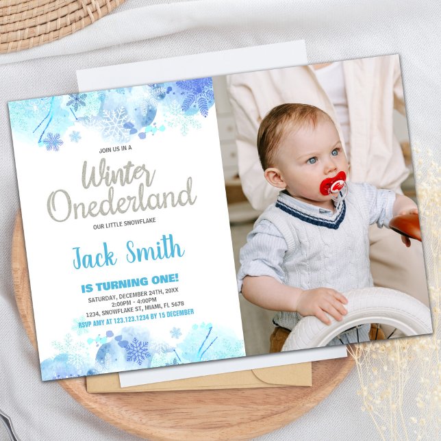 Winter ONEderland-inbjudningar Snö Silver Photo Inbjudningar (Winter ONEderland Invitations Snow Silver Photo)