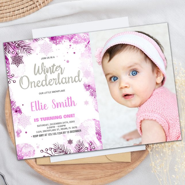 Winter ONEderland-inbjudningar Snö Silver Photo Inbjudningar (Winter ONEderland Invitations Snow Silver Photo)
