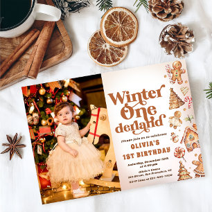 Winter Onederland jul Cookie Birthday Photo Inbjudningar