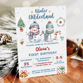 Winter Onederland jul Snögubbe Birthday Inbjudningar