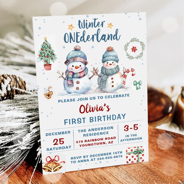 Winter Onederland jul Snögubbe Birthday Inbjudningar (Skapare uppladdad)