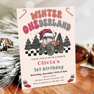 Winter ONEderland Lastbil jul 1:a födelsedag Inbjudningar