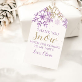 Winter Onederland Lila Guld Snowflake Presentetikett