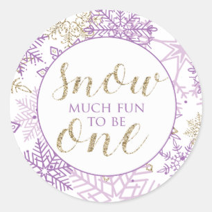 Winter Onederland Lila och Guld Snowflake Runt Klistermärke