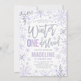 Winter ONEderland Lila Silver Snowflake Birthday Inbjudningar
