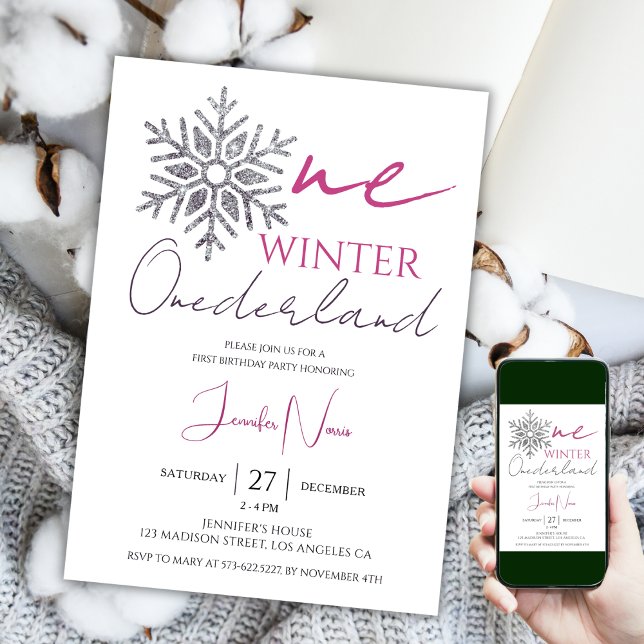 Winter ONEderland | Minimalistisk flicka 1:a födel Inbjudningar (Skapare uppladdad)