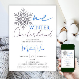 Winter ONEderland | Minimalistisk pojke 1:a födels Inbjudningar