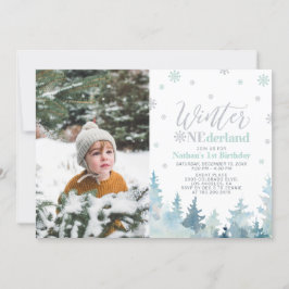 Winter Onederland Mint Boy 1:a födelsedagsfoto Inbjudningar