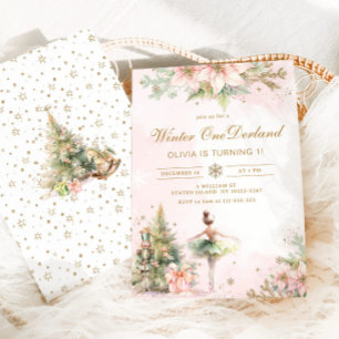 Winter Onederland Nutcracker 1:a födelsedagspresse Inbjudningar