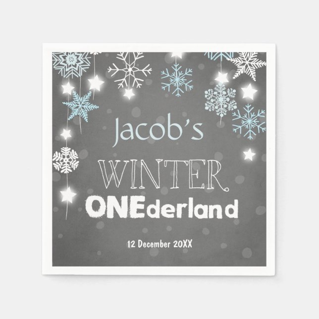 Winter onederland Pappersservett Blue Boy Snowflak (Framsidan)