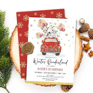Winter ONEderland Party Animals 1:a födelsedag Inbjudningar