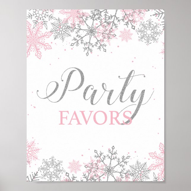 Winter Onederland Party favors Rosa Silver Poster (Framsidan)