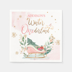 Winter Onederland Party Sleigh Girl 1st Birthday Pappersservett