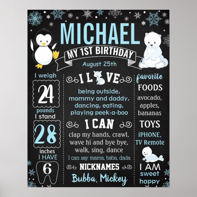 Winter Onederland Penguin Bear Snowflakes Sign Poster (Framsidan)