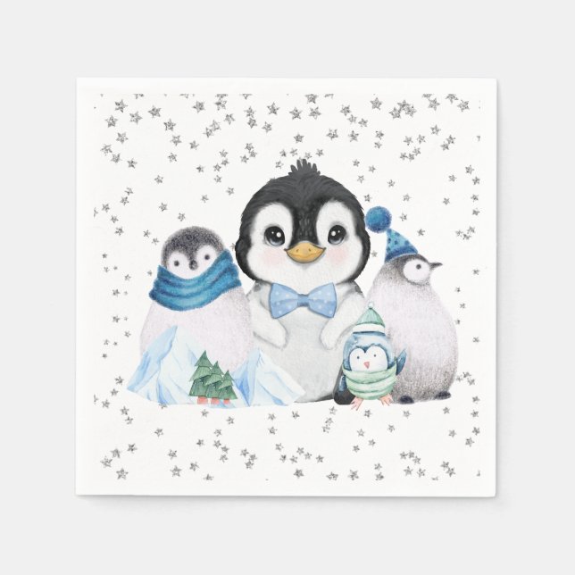 Winter Onederland Penguin Birthday Pappersservett (Framsidan)