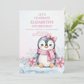 Winter Onederland Penguin Girl Birthday Inbjudningar