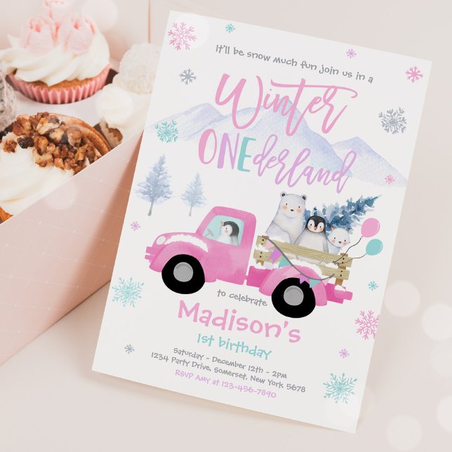 Winter ONEderland Penguin Polar Bear Birthday Inbjudningar (Skapare uppladdad)