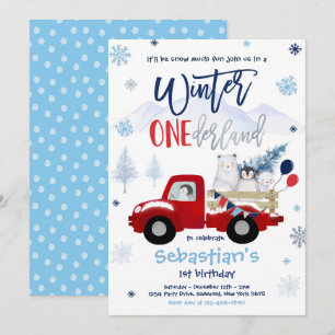 Winter ONEderland Penguin Polar Bear Birthday Inbjudningar
