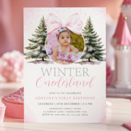 Winter Onederland Photo Girl First Birthday Inbjudningar