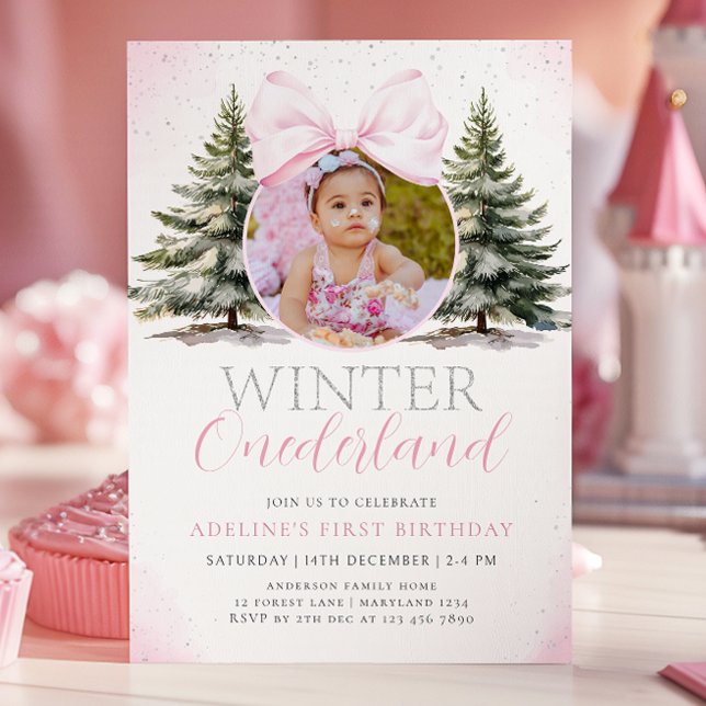 Winter Onederland Photo Girl First Birthday Inbjudningar (Skapare uppladdad)