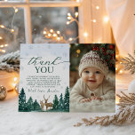 Winter ONEderland Photo Thank You Inbjudningar<br><div class="desc">Send warm gratitude with this cozy Winter ONEderland photo thank you card! Featuring watercolor pine trees,  woodland deer,  and delicate snowflakes,  this design beautifully complements your winter first birthday theme. Personalize it with your baby’s photo for a heartfelt,  festive touch — perfect for rustic,  woodland,  or Christmas-themed celebrations.</div>
