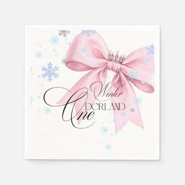 Winter ONEderland Pink Bow 1st Birthday Party Pappersservett (Framsidan)