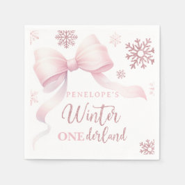 Winter Onederland Pink Bow Girl 1st Birthday Pappersservett