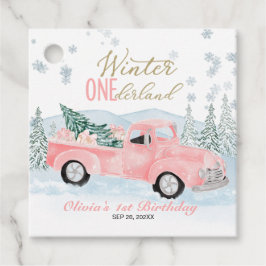 Winter Onederland Pink Truck First Birthday Gåvor Etiketter