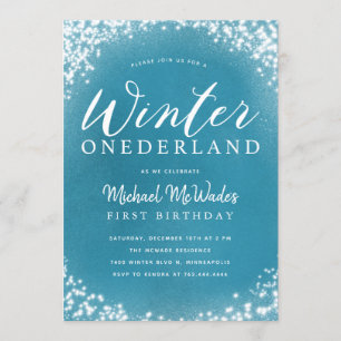 Winter Onederland Pojke 1:a födelsedagen Party Inbjudningar