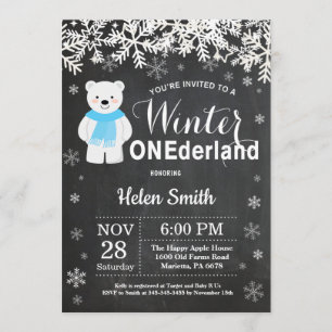 Winter Onederland Polar Bear Boy 1st Birthday Inbjudningar