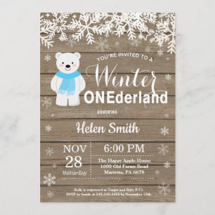 Winter Onederland Polar Bear Boy 1st Birthday Inbjudningar