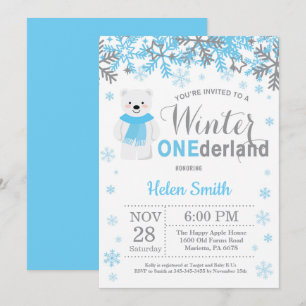 Winter Onederland Polar Bear Boy 1st Birthday Inbjudningar