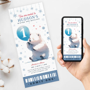 Winter Onederland Polar Bear First Birthday Biljet Inbjudningar