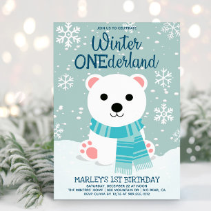 Winter ONEderland Polar Bear First Birthday Inbjudningar