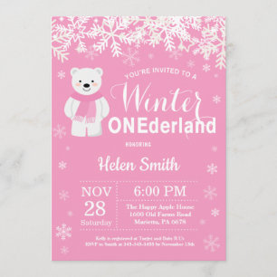 Winter Onederland Polar Bear Girl 1st Birthday Inbjudningar