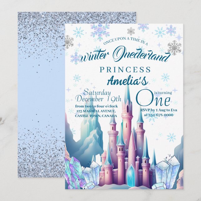 Winter Onederland Princess 1:a födelsedagen Party Inbjudningar (Fram/baksida)