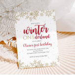 Winter Onederland Red 1:a födelsedagen Guld Snöfli Inbjudningar<br><div class="desc">Vinter Onederland guld glitter Snöflingor och röd text först födelsedagsfest inbjudan.</div>