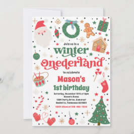 Winter ONEderland Red Jul Födelsedagsfest Inbjudningar