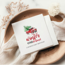 Winter Onederland Red Lastbil Första födelsedag Pappersservett