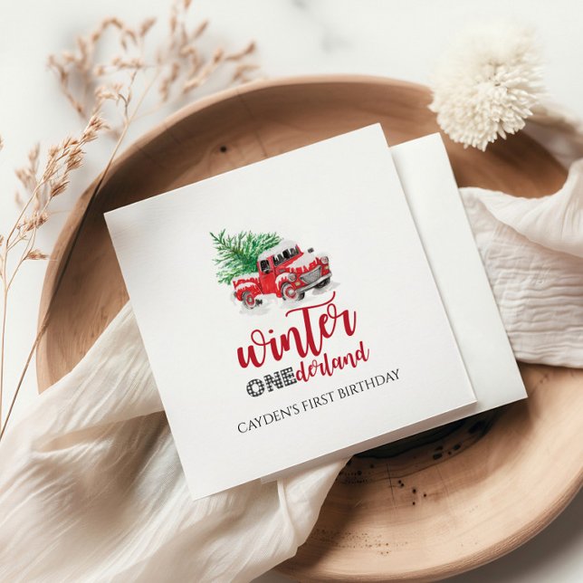 Winter Onederland Red Lastbil Första födelsedag Pappersservett (Skapare uppladdad)