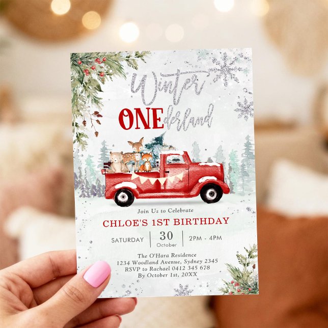 Winter ONEderland Red Truck 1st Birthday Invitatio Inbjudningar (Skapare uppladdad)