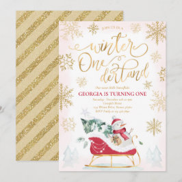 Winter ONEderland Red Winter Sleigh 1:a födelsedag Inbjudningar