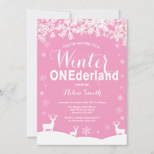 Winter Onederland Rosa 1:a födelsedag inbjudan