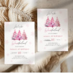Winter Onederland Rosa 1:a födelsedag Inbjudningar<br><div class="desc">Cute rosa Julgran,  "vintertid ONEderland",  första födelsedagsinbjudan.</div>
