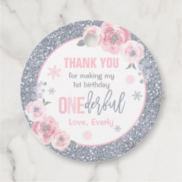 Winter ONEderland Rosa and Silver Birthday Decor Gåvor Etiketter