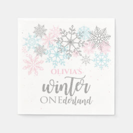 Winter Onederland Rosa blue silver glitter Pappersservett