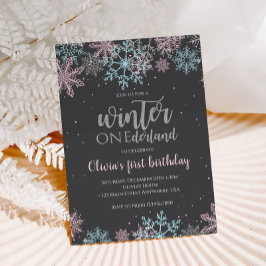 Winter Onederland Rosa Blue Snö Inbjudningar