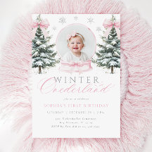 Winter ONEderland Rosa Bow Första födelsedag